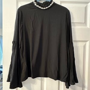 Zara black chiffon dress top with pearl neckline